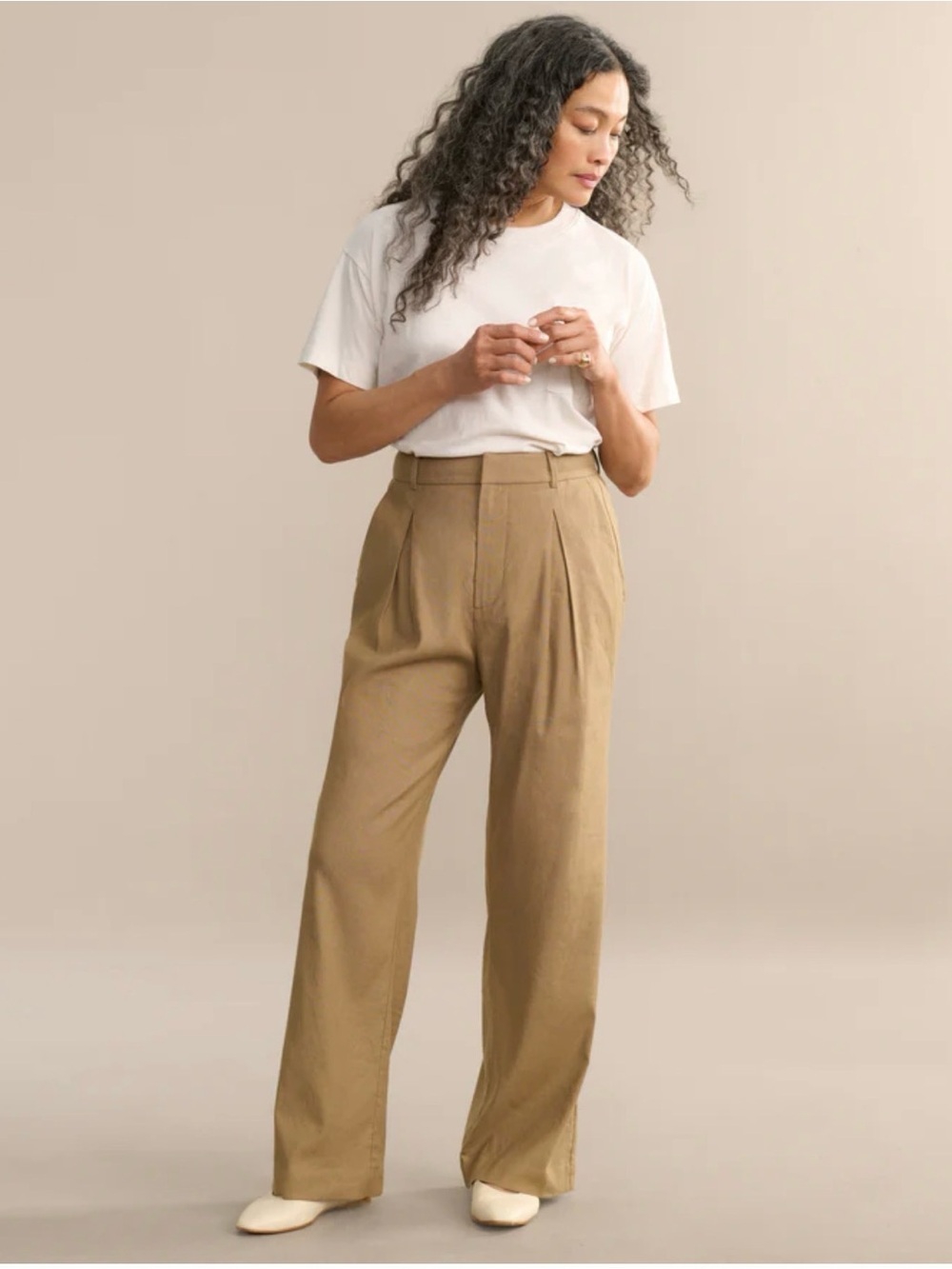 Jenni Kayne Wide-Leg Riley Pleated Trousers in Khaki Size 8 - Picture 1 of 5